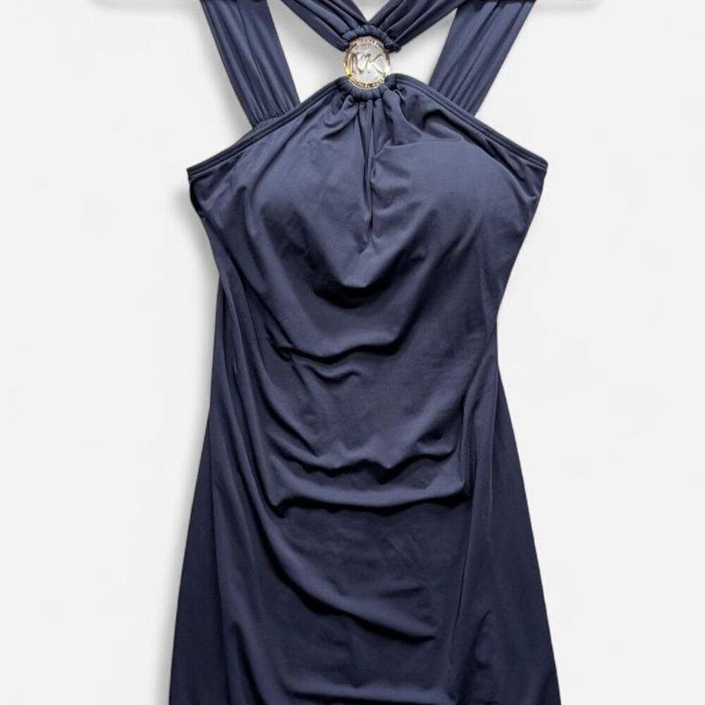 MICHAEL Michael Kors halter swim dress in navy blue. Size XS